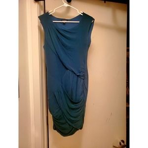 bebe Asymm Ruched Viscose Dress Size M Green Figure Flattering!